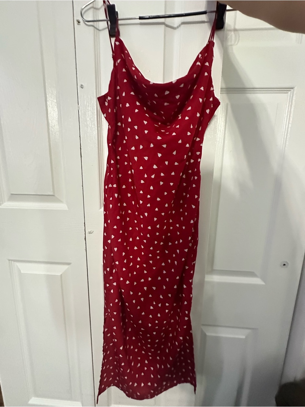 Nasty Gal Red Heart-Print Cowl Slip Dress